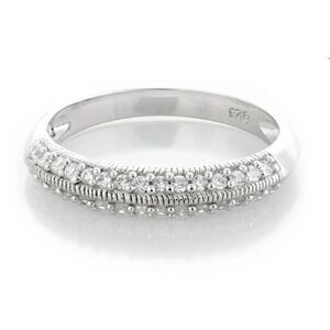 Gorgeous Pave Milgrain Edge Sim Diamond Band Ring Sz 8~925 Sterling Silver